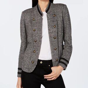 NWT Tommy Hilfiger Marled Gray Band Jacket Varsity Coat Open Front Y2k Size LG